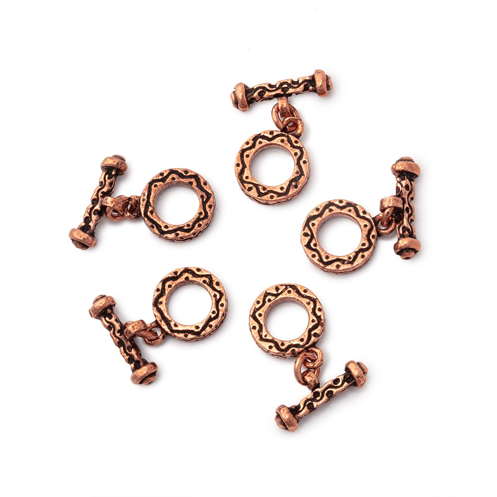 10mm Antiqued Copper Round Toggle Set of 5 Clasps