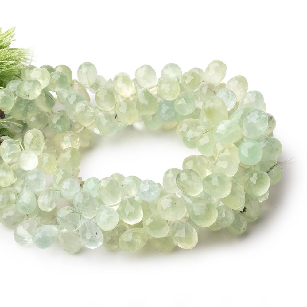 7-10mm Prehnite Tear Drop Briolette Beads 7.75 inch 65 pieces