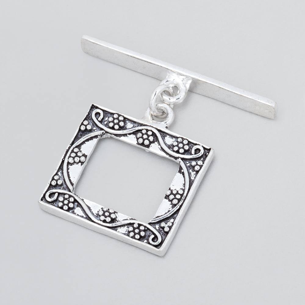 18x20mm Antiqued Sterling Silver Rectangular Floral Toggle 1 piece