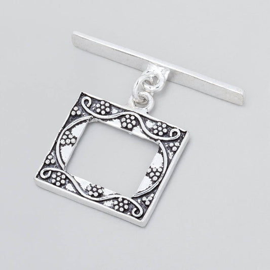 18x20mm Antiqued Sterling Silver Rectangular Floral Toggle 1 piece