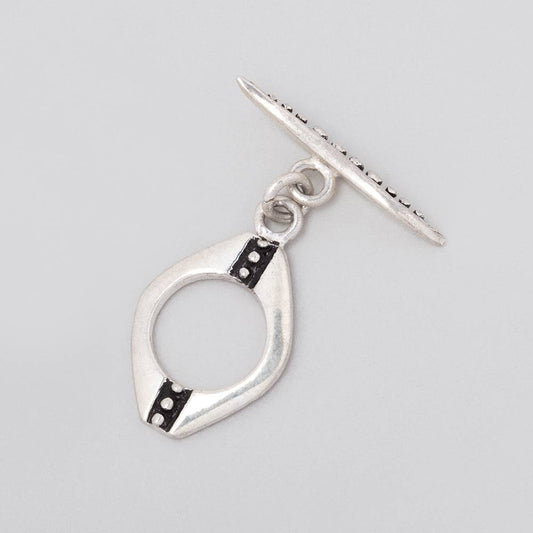 16.5x12.5mm Antiqued Sterling Silver Oval Toggle Miligrain Design 1 piece