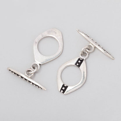 16.5x12.5mm Antiqued Sterling Silver Oval Toggle Miligrain Design 1 piece