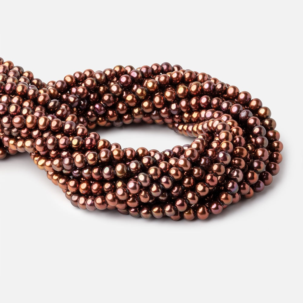 6x5mm Cinnamon Brown Off Round Freshwater Pearls 16 inch 76 pieces