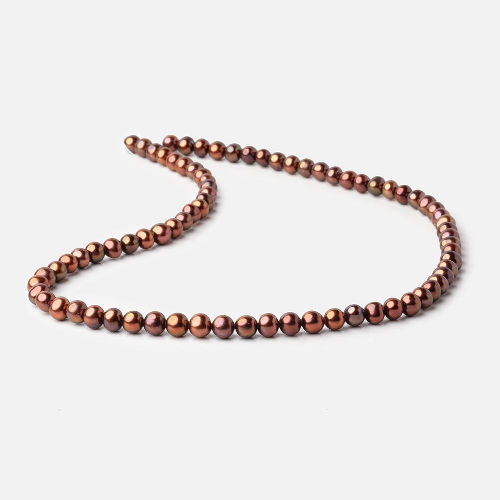 6x5mm Cinnamon Brown Off Round Freshwater Pearls 16 inch 76 pieces