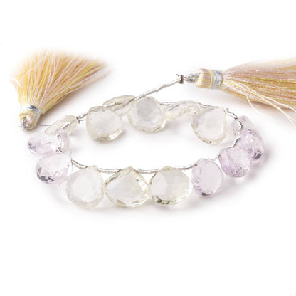 9-11mm Hiddenite and Kunzite Faceted Heart Beads 6 inch 16 pieces