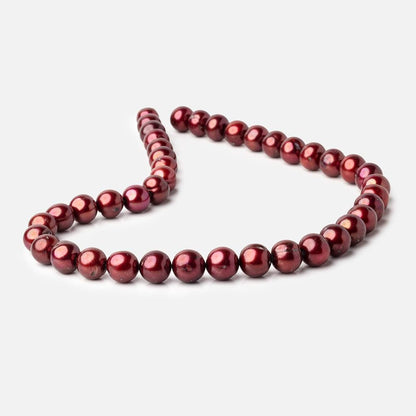 10x9mm Cranberry Red Off Round Freshwater Pearl Beads 16 inch 42 pieces
