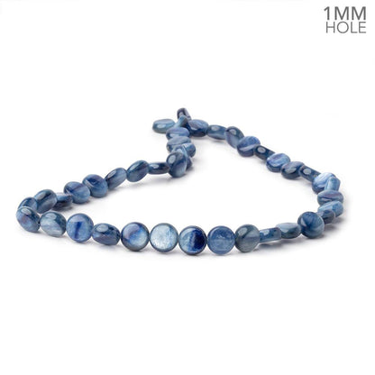 8mm Ceylon Blue Kyanite Plain Coins 16 inch 52 Beads 1mm Hole