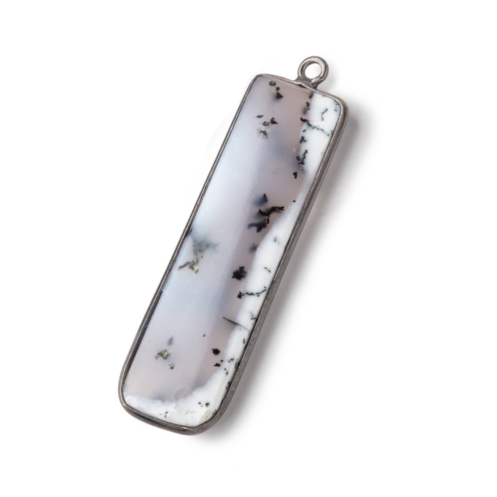 40x12mm Black Gold Bezel Dendritic Opal Plain Bar Pendant 1 piece