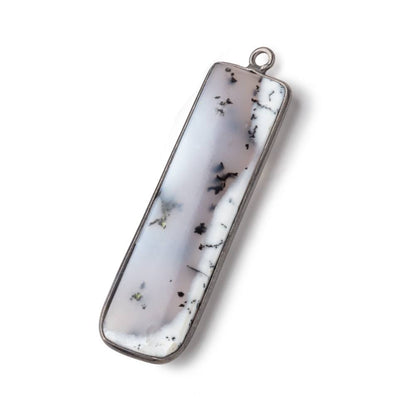 40x12mm Black Gold Bezel Dendritic Opal Plain Bar Pendant 1 piece