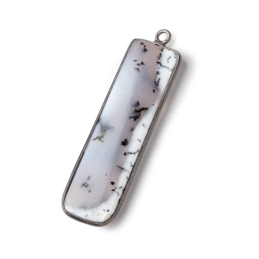 40x12mm Black Gold Bezel Dendritic Opal Plain Bar Pendant 1 piece