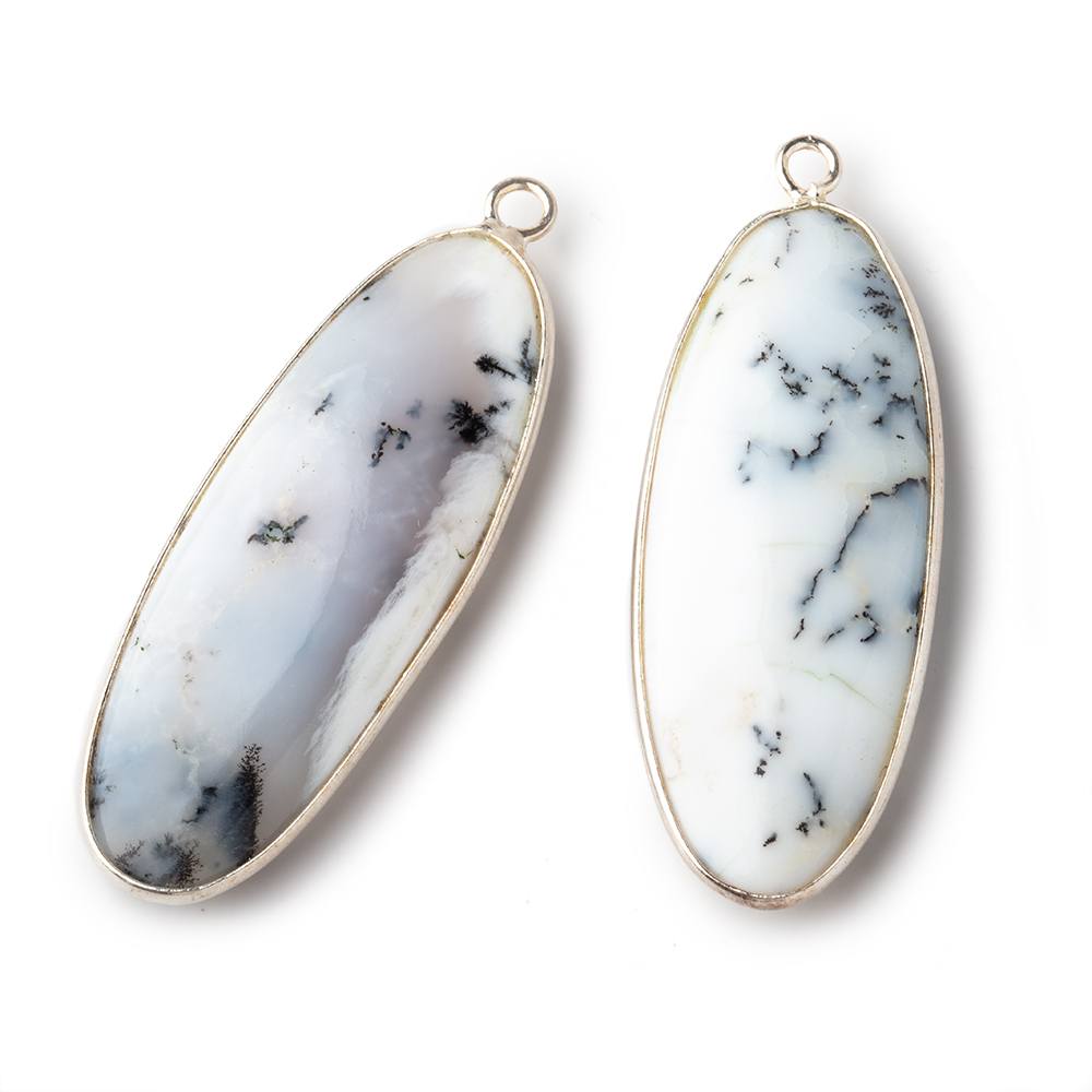 40x16mm Sterling Silver Bezel Dendritic Opal Plain Oval Pendant 1 piece