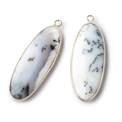 40x16mm Sterling Silver Bezel Dendritic Opal Plain Oval Pendant 1 piece