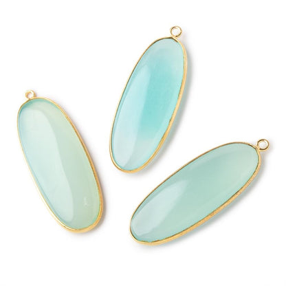 40x16mm Vermeil Bezel Seafoam Chalcedony Plain Elongated Oval Pendant 1 piece