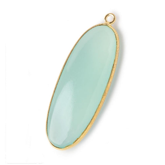 40x16mm Vermeil Bezel Seafoam Chalcedony Plain Elongated Oval Pendant 1 piece