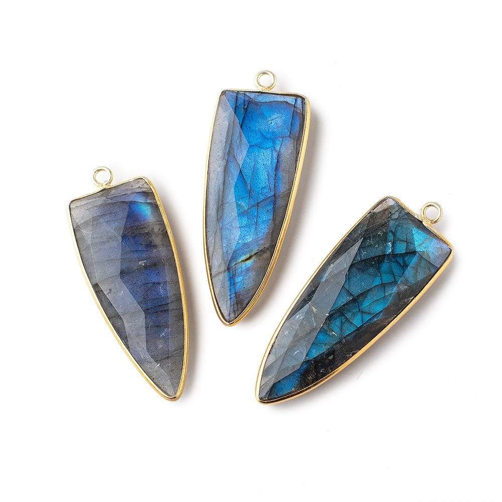 40x16mm Vermeil Bezeled Labradorite Faceted Point Pendant 1 piece