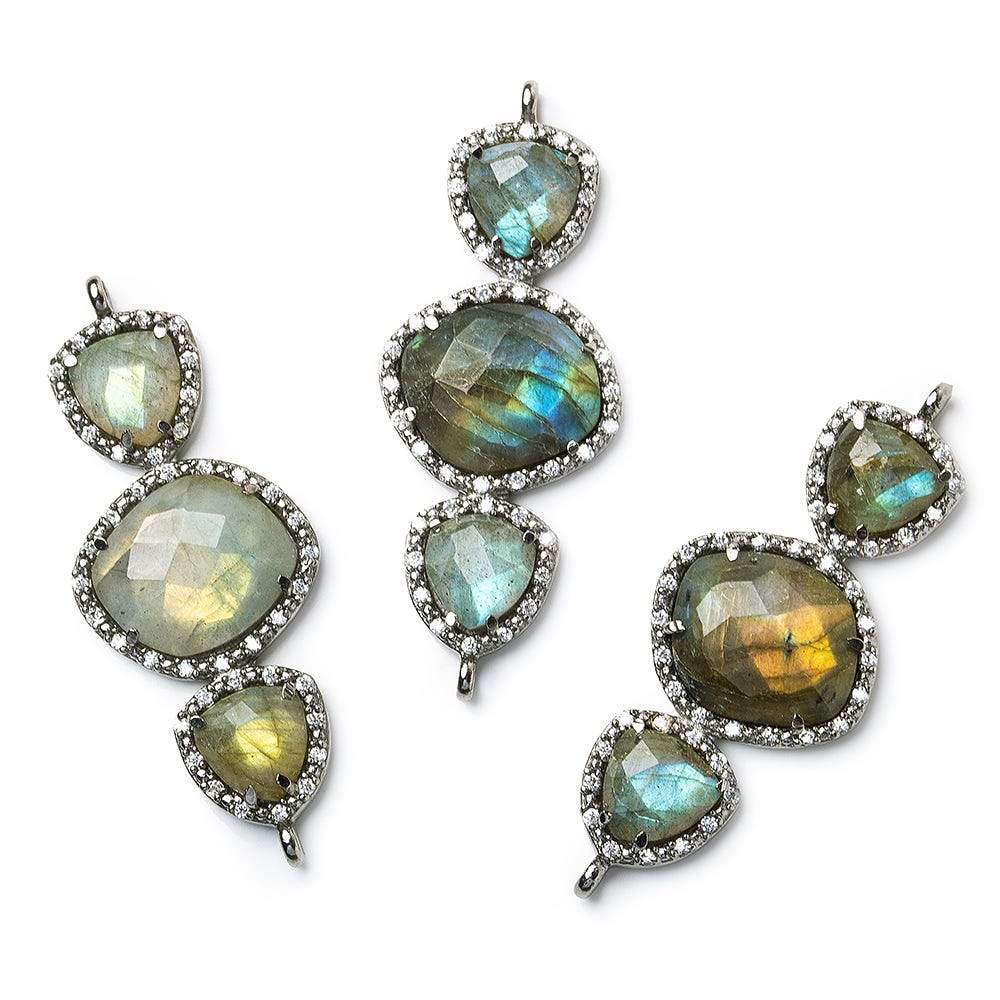 40x18mm Black Gold Bezel CZ & Labradorite 3 Nugget Connector 1 focal bead