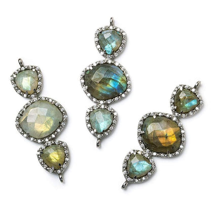40x18mm Black Gold Bezel CZ & Labradorite 3 Nugget Connector 1 focal bead