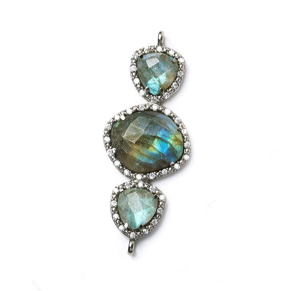40x18mm Black Gold Bezel CZ & Labradorite 3 Nugget Connector 1 focal bead