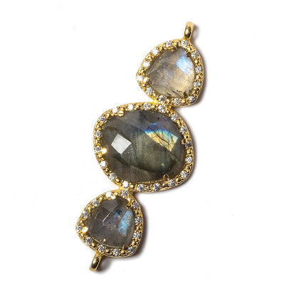 40x18mm Gold Bezel CZ &  Labradorite 3 Nugget Connector 1 focal bead