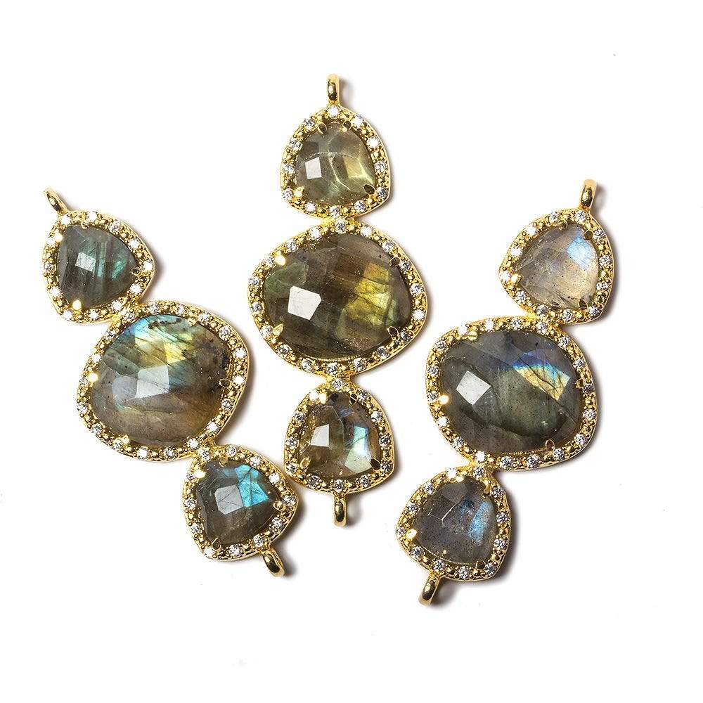 40x18mm Gold Bezel CZ &  Labradorite 3 Nugget Connector 1 focal bead