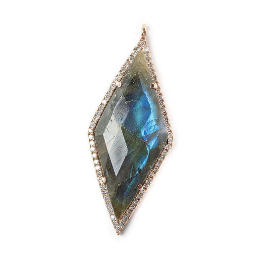 40x18mm Rose Gold Bezel CZ & Labradorite Faceted Kite Marquise Pendant 1 focal bead