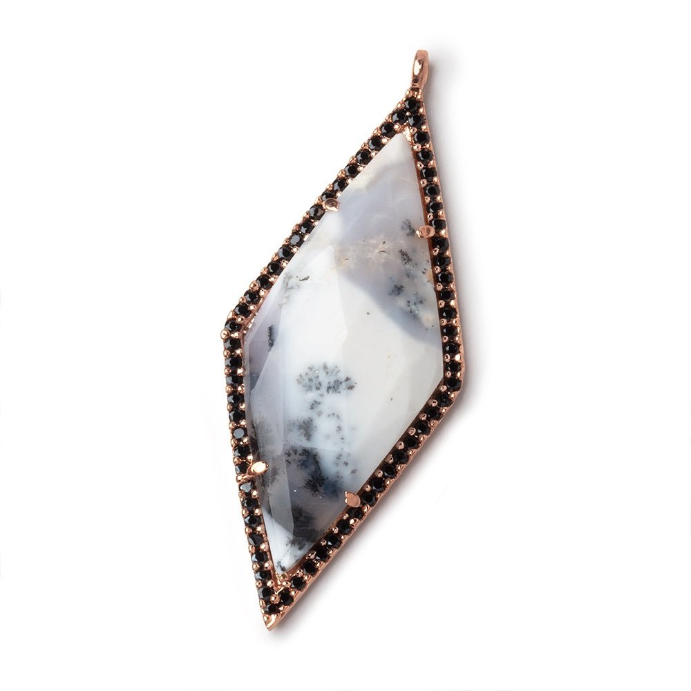 40x18mm Rose Gold & Black CZ Bezel Dendritic Opal Kite Pendant 1 Focal