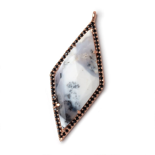 40x18mm Rose Gold & Black CZ Bezel Dendritic Opal Kite Pendant 1 Focal