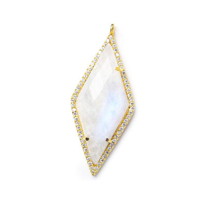 40x18mm Vermeil Bezel CZ & Rainbow Moonstone Faceted Kite Marquise Pendant 1 focal bead