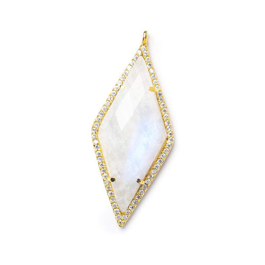 40x18mm Vermeil Bezel CZ & Rainbow Moonstone Faceted Kite Marquise Pendant 1 focal bead