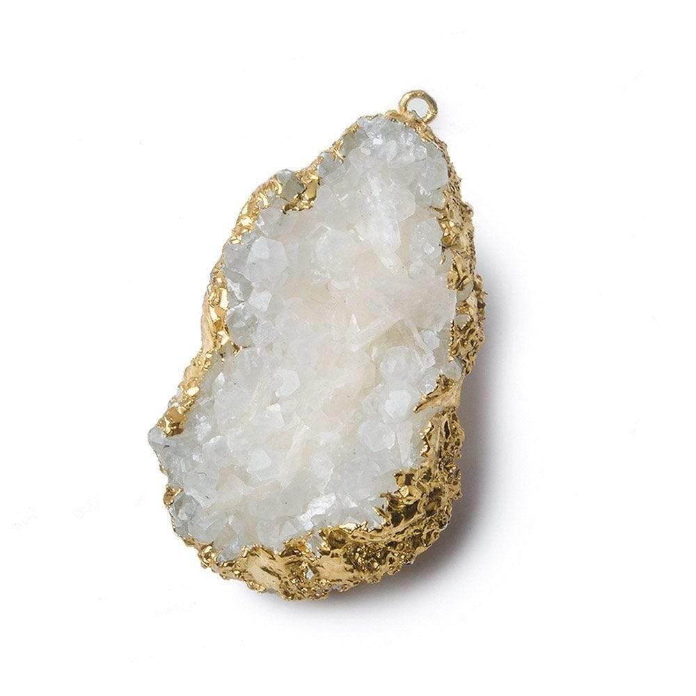 40x24mm 22kt Gold Leaf Edged Calcite Mineral Crystal Pendant 1 piece