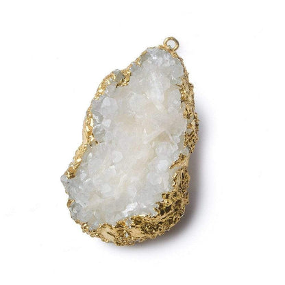 40x24mm 22kt Gold Leaf Edged Calcite Mineral Crystal Pendant 1 piece