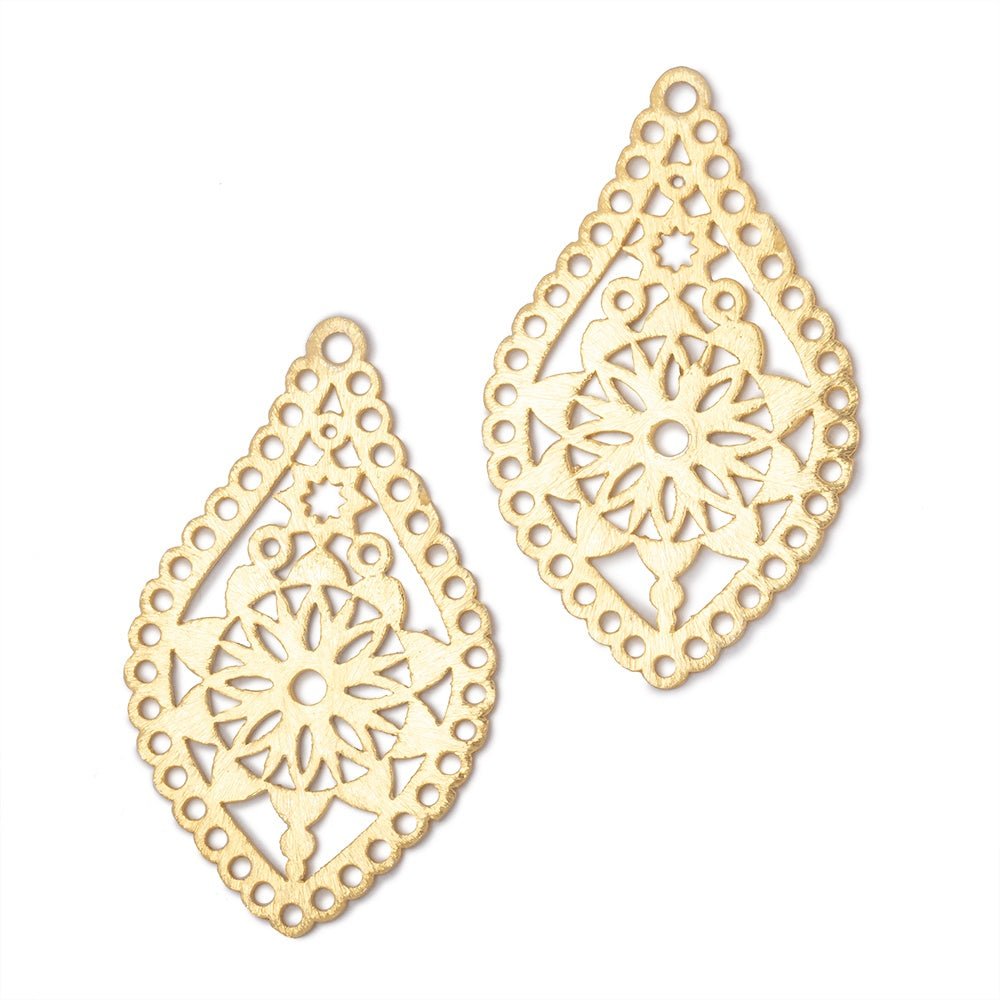 40x24mm Brushed Filigree Tear Drop Charm Set of 2 pieces