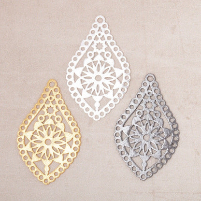 40x24mm Brushed Filigree Tear Drop Charm Set of 2 pieces