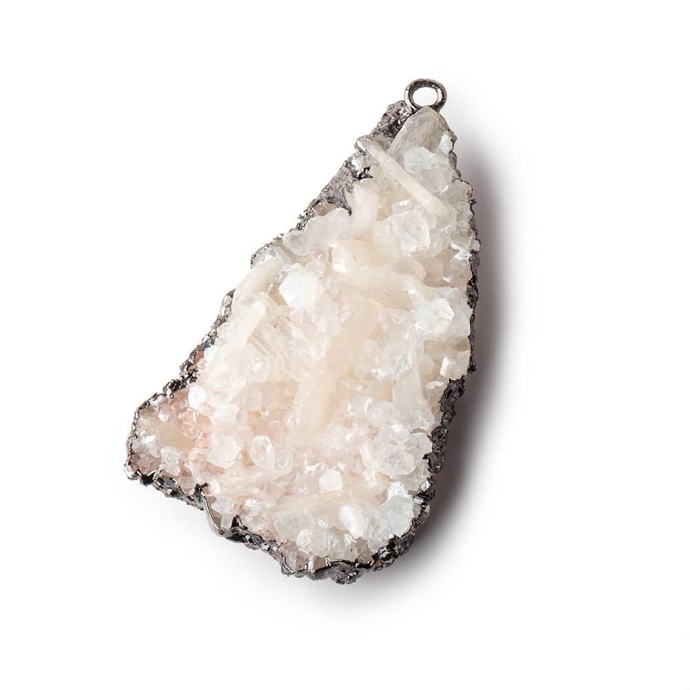 40x24mm Black Gold Leafed Pink Calcite Mineral Crystal Pendant 1 piece