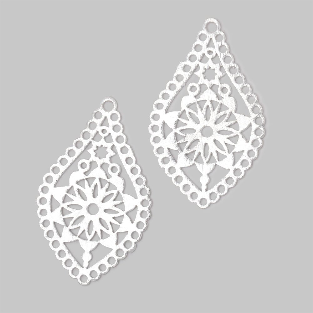 40x24mm Brushed Filigree Tear Drop Charm Set of 2 pieces