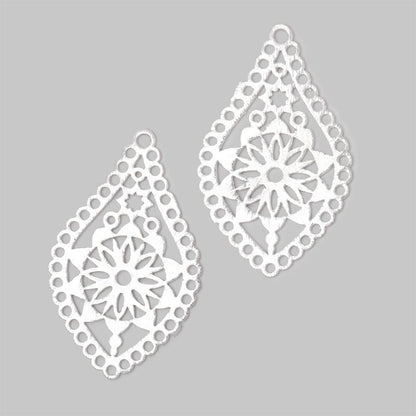 40x24mm Brushed Filigree Tear Drop Charm Set of 2 pieces
