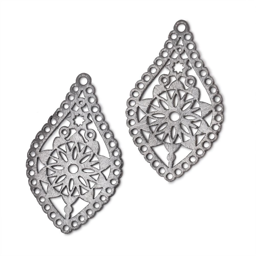 40x24mm Brushed Filigree Tear Drop Charm Set of 2 pieces