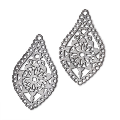 40x24mm Brushed Filigree Tear Drop Charm Set of 2 pieces
