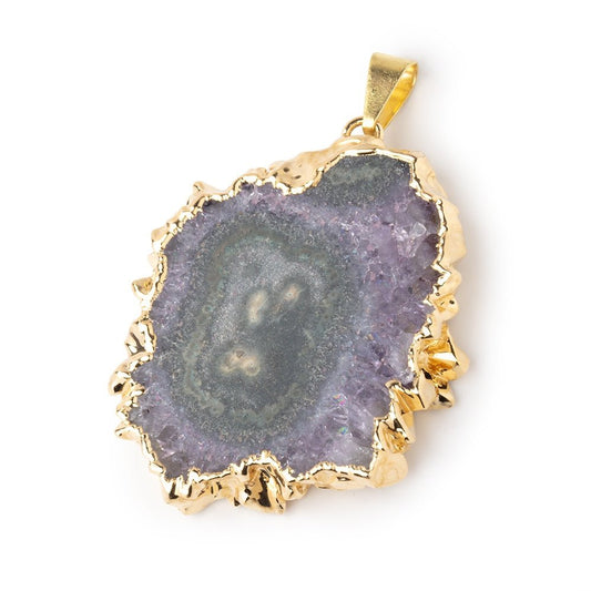 40x34mm Gold Leafed Amethyst Solar Quartz Slice Pendant 1 focal piece