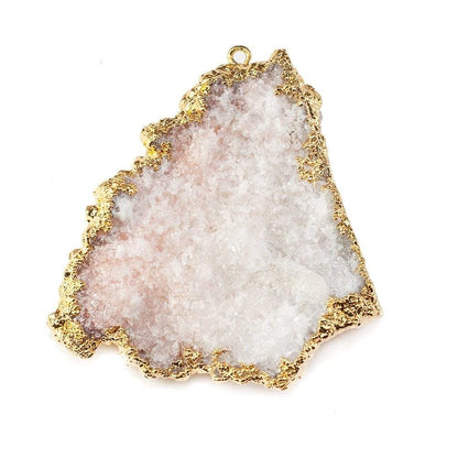 40x39mm 22kt Gold Leaf Edged Calcite Mineral Crystal Pendant 1 piece