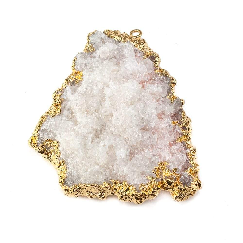 40x39mm 22kt Gold Leaf Edged Calcite Mineral Crystal Pendant 1 piece