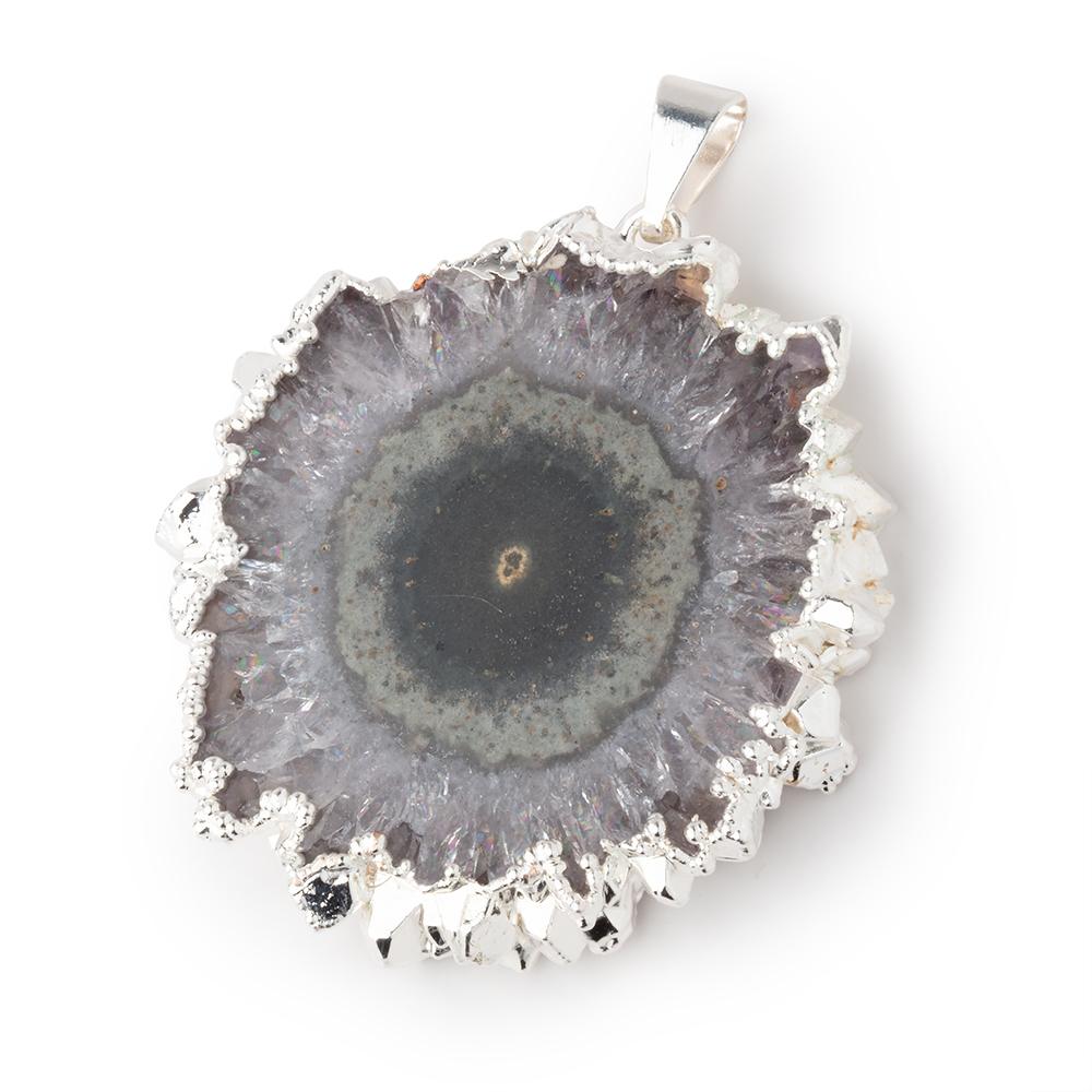 40x39mm Silver Leafed Amethyst Solar Quartz Slice Pendant 1 focal piece