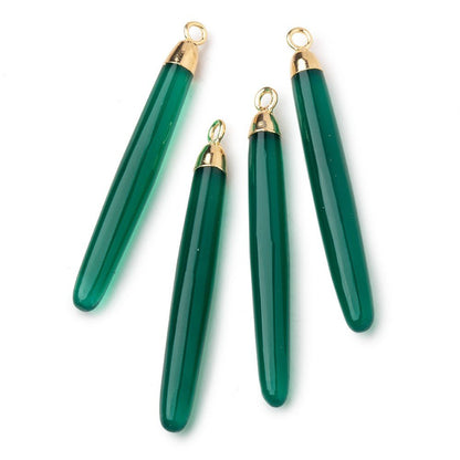 40x5mm Gold Leafed Green Onyx Plain Tube Pendant 1 piece