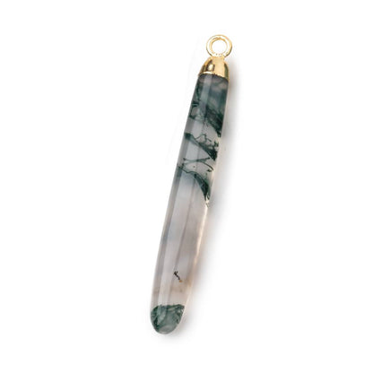 40x5mm Gold Leafed Moss Agate Plain Tube Pendant 1 piece