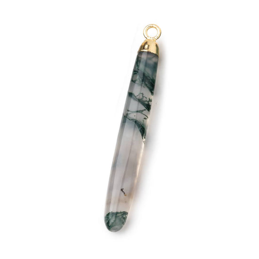 40x5mm Gold Leafed Moss Agate Plain Tube Pendant 1 piece