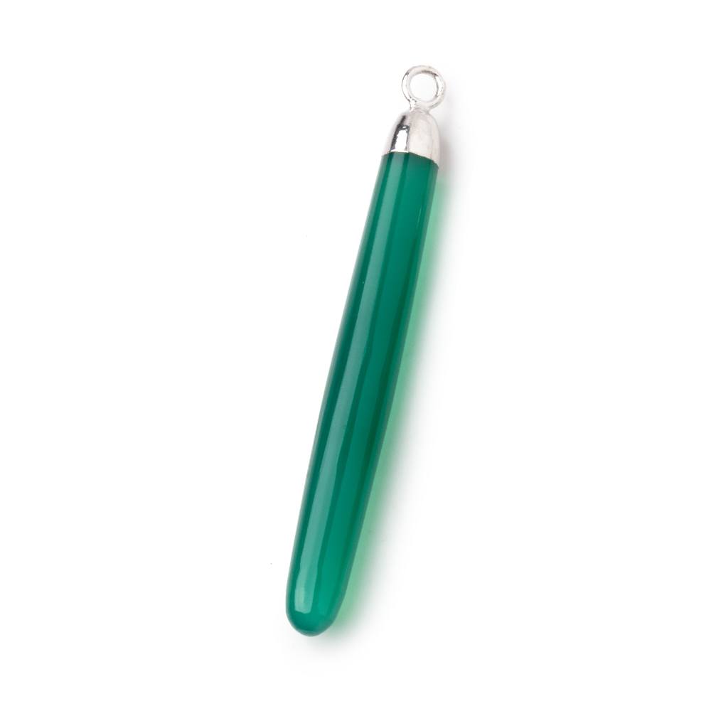 40x5mm Silver Leafed Green Onyx Plain Tube Pendant 1 piece