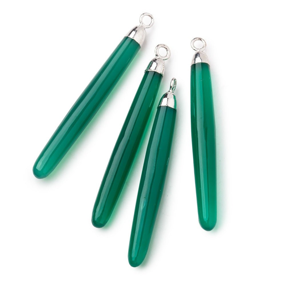 40x5mm Silver Leafed Green Onyx Plain Tube Pendant 1 piece