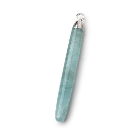 40x5mm Silver Leafed Milky Aquamarine Plain Tube Pendant 1 piece
