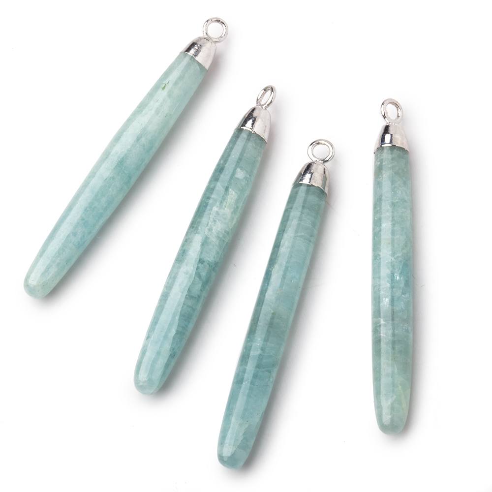 40x5mm Silver Leafed Milky Aquamarine Plain Tube Pendant 1 piece