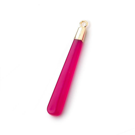 40x6mm Gold Leafed Berry Pink Chalcedony Pear Pendant 1 focal piece